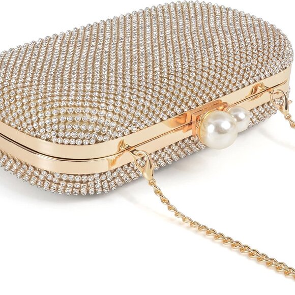 Crystal Evening Clutch Rhinestone Satin Small Bag for Party Wedding Night Out - Picture 3 of 6